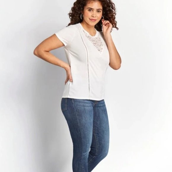 Modcloth White T-shirt with Lace Inset - Picture 2 of 7